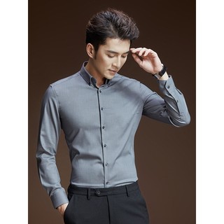 Camisa de alta qualidade masculina de manga comprida 2025 primavera outono fino ajuste negócios Casual cinza polegada ca