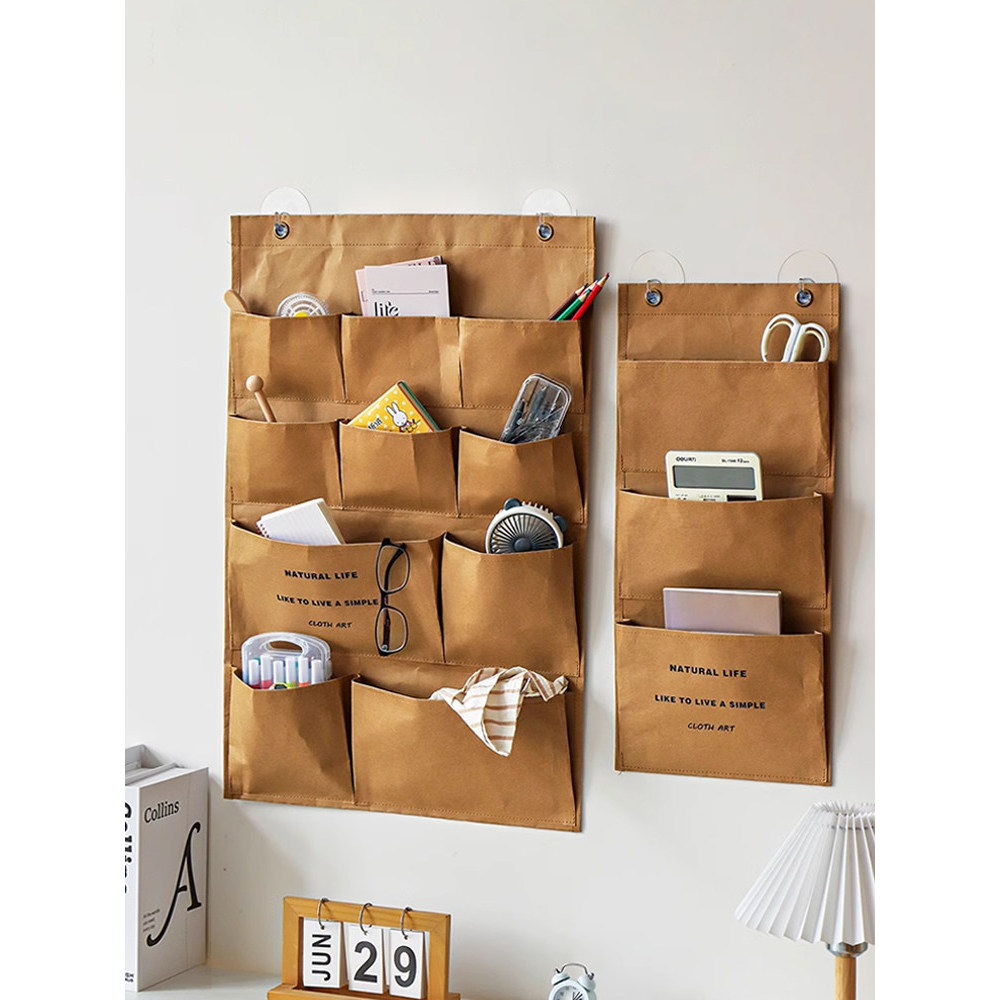 Saco de armazenamento de papel Kraft estilo japonês fixado na parede cabeceira atrás da porta saco de classificação de a