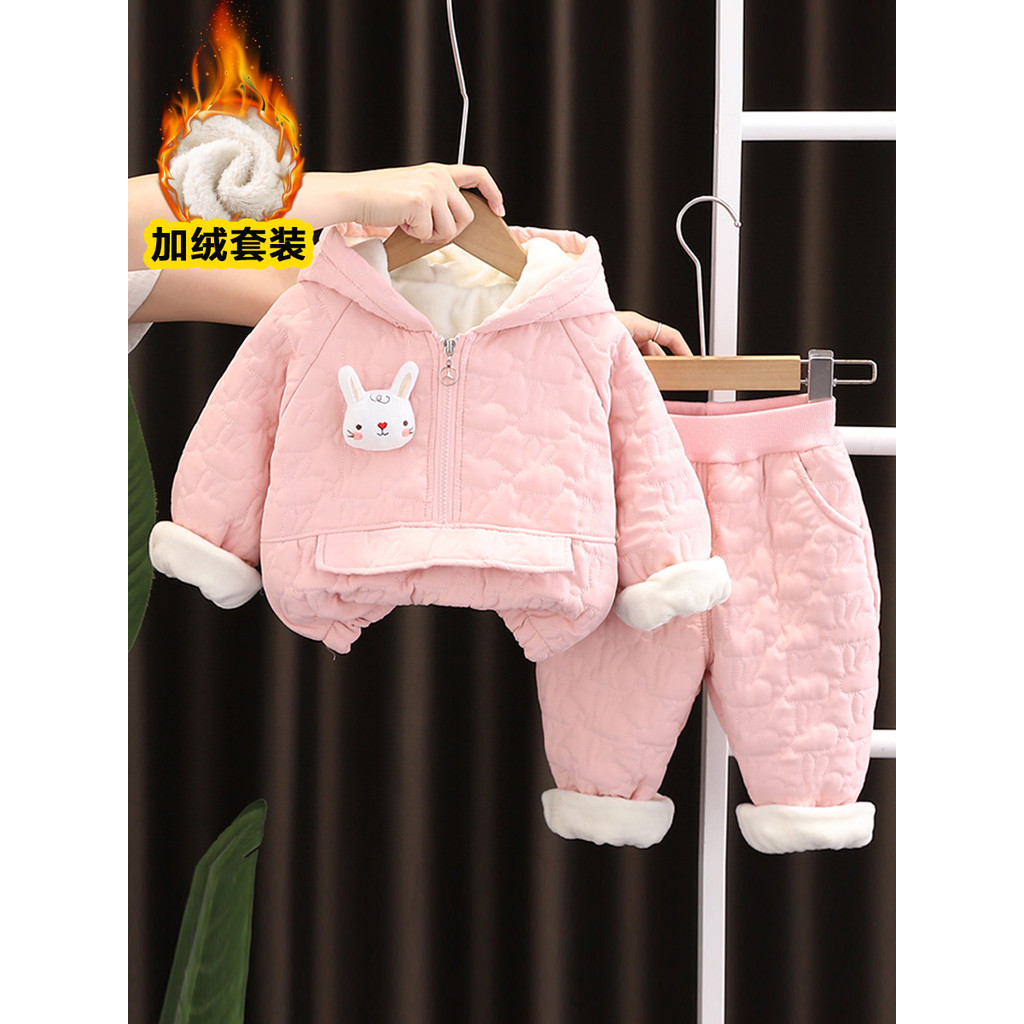 Feminino bebê outono inverno forro de lã terno 2025 novo estilo do bebê crianças moda roupas de inverno meninas roupas d