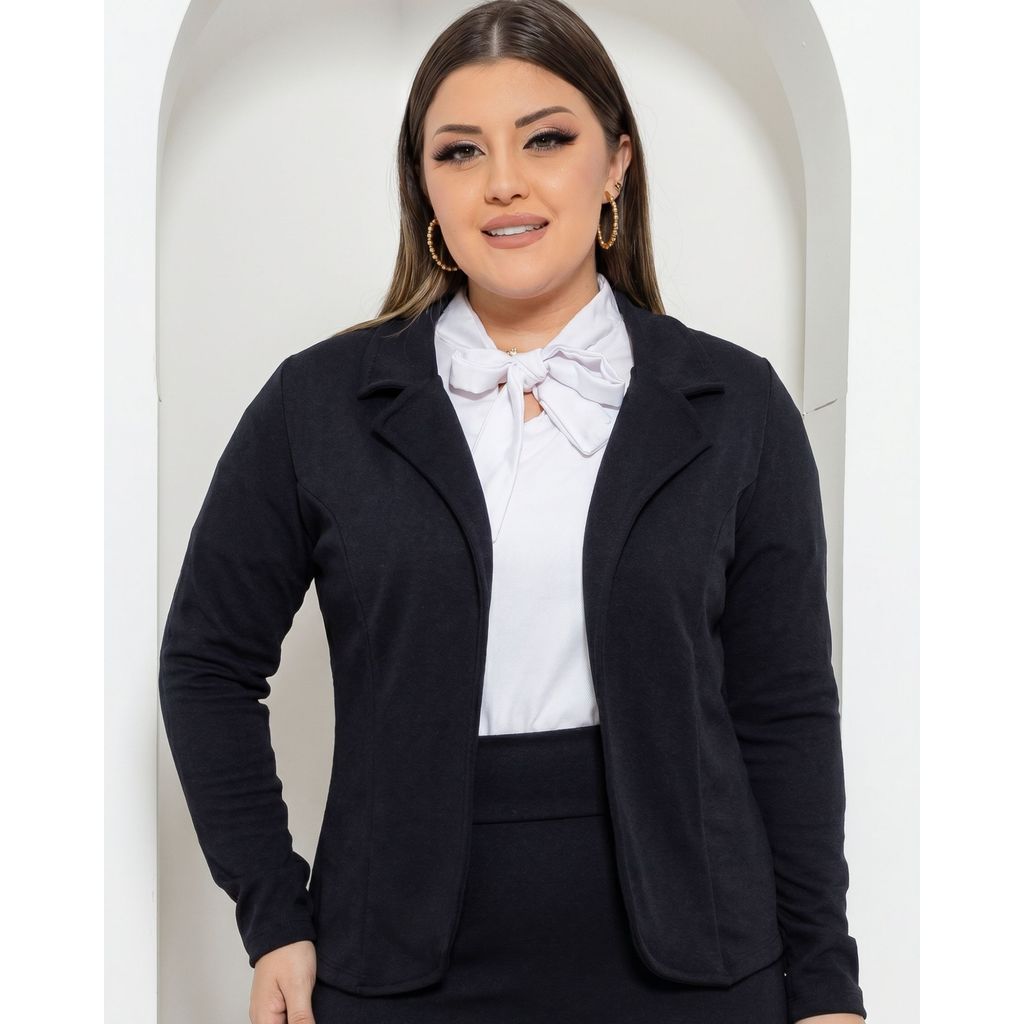 Blazer Feminino Terninho Malha Crepe Acinturado Tendência 2026 Casual Chic Escritório Preto Classico