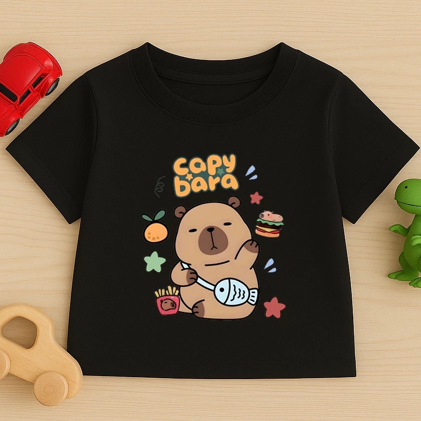 Camiseta Infantil Estampada Capybara  Divertida Menino Menina 100% Algodão Confortável Dia a Dia Estilosa Escolar