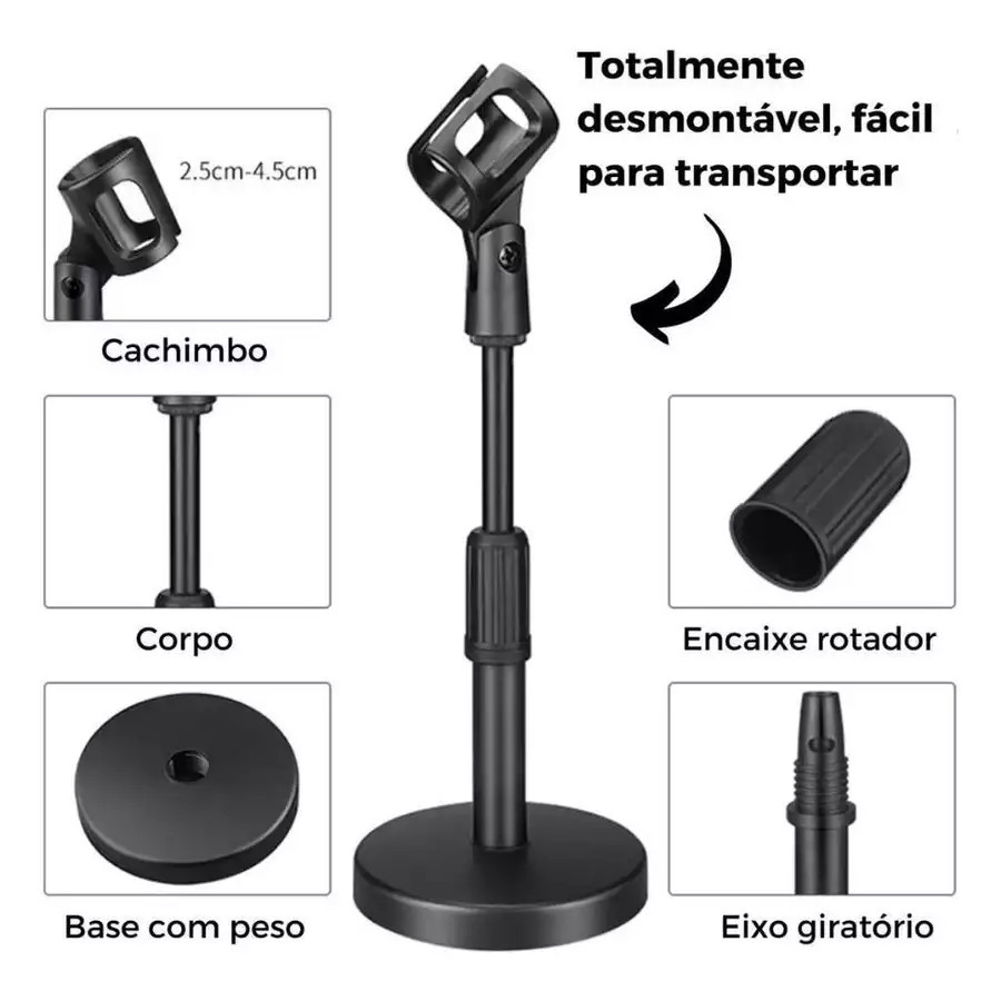 Suporte Microfone De Mesa Pedestal Universal Articulado Braço Cachimbo Portátil Rádio Podcast — imagem 2 de 2