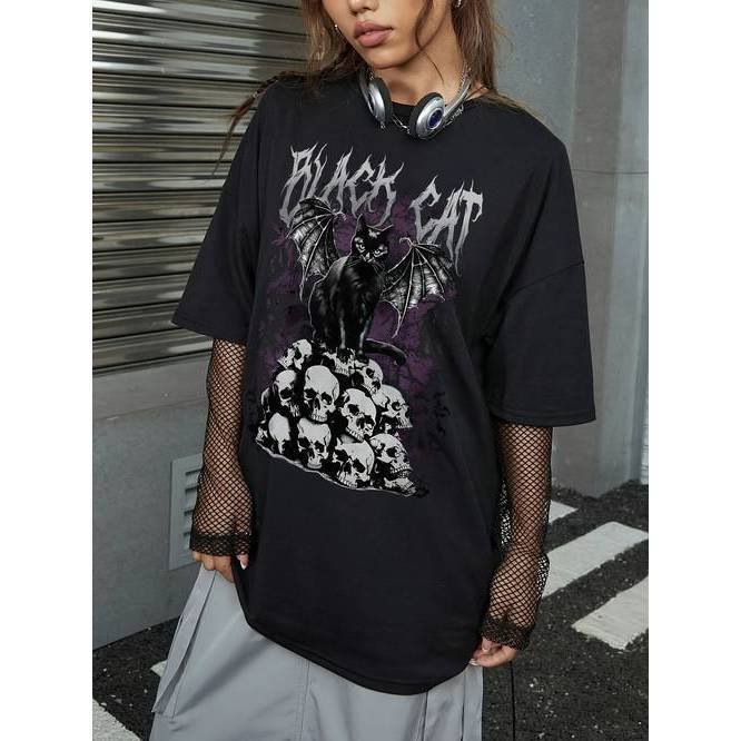 Camiseta Feminina Oversized Gola Redonda Ombro Caído Estampada New Stylish Confortável Estilosa Moderna Casual