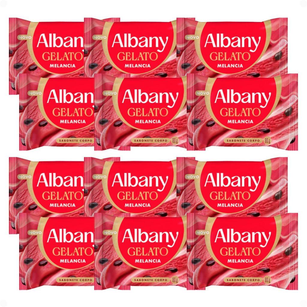 Kit Albany Sabonete Corporal Em Barra Gelato Melancia 80g Com 12