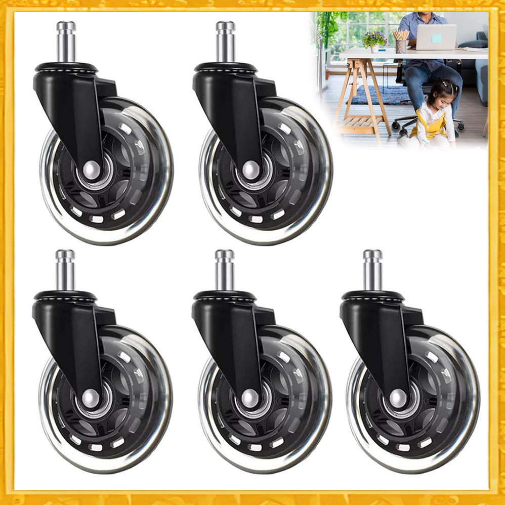 Cadeira de computador silenciosa PU roda Universal conjunto de 5 peças rodas de cadeira de escritório pretas com suporte