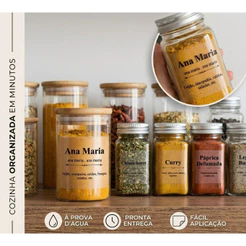Etiquetas Organização Cozinha Gourmet Kit 48 Nomes Vinil À Prova D'água