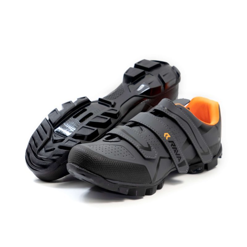 Sapatilha Rava Pressure MTB c/ 3 Velcros Cinza e Laranja