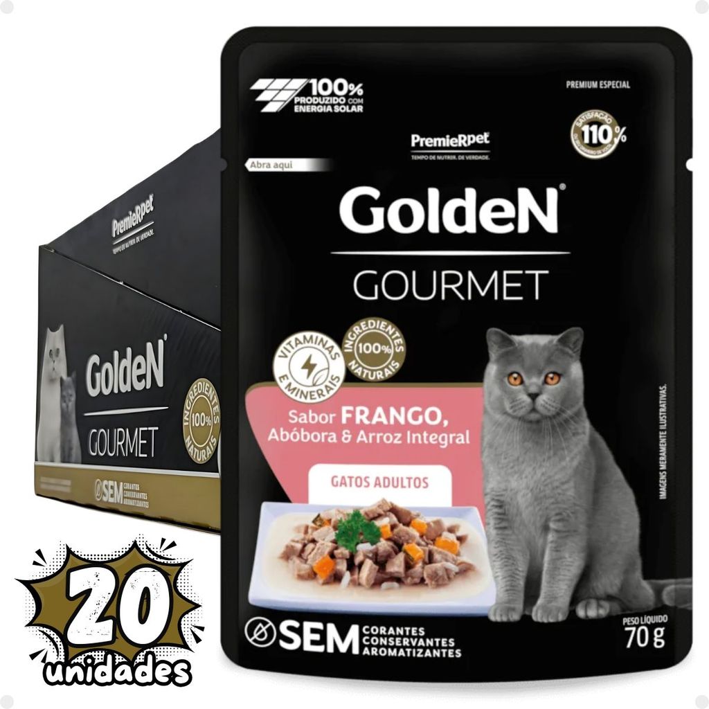 Kit 20 Sachê Para Gato Adulto Não Castrado Golden Frango 70g