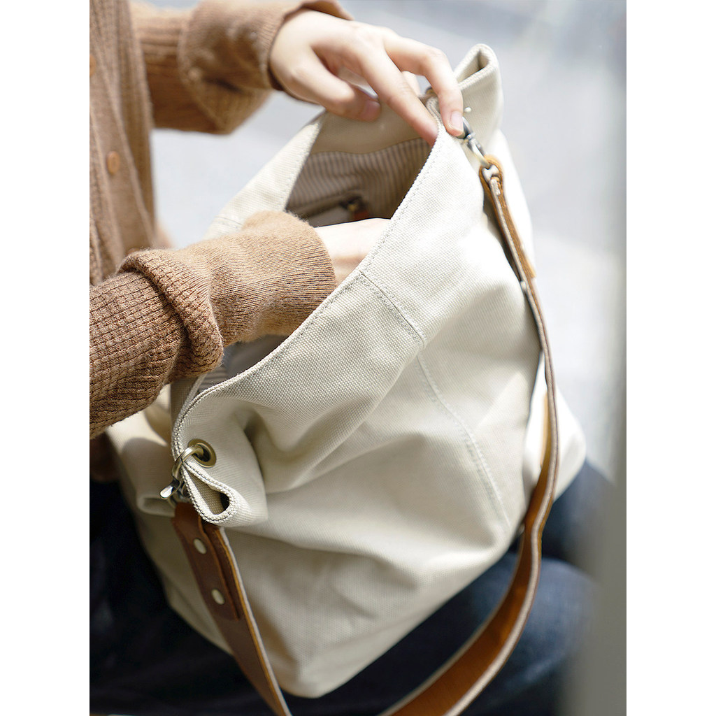 Sobag literário cinza claro grande capacidade de um ombro Retro bolsa de lona feminina versão coreana Harajuku estilo pr