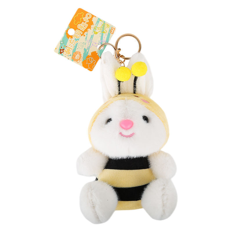 Bonito pelúcia Cross-Dressing pequena abelha chaveiro pingente dos desenhos animados pequeno urso coelho boneca saco pin