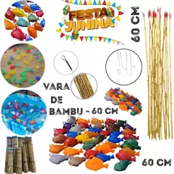 Kit 10, 20 OU 30 Peixes + 1,2,3 OU 5 Varas de 60cm 60 centímetos Festa Junina Pescaria Brincadeira Jogos Peixe