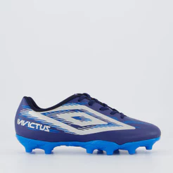 Chuteira Umbro Invictus Campo Juvenil Azul e Cinza
