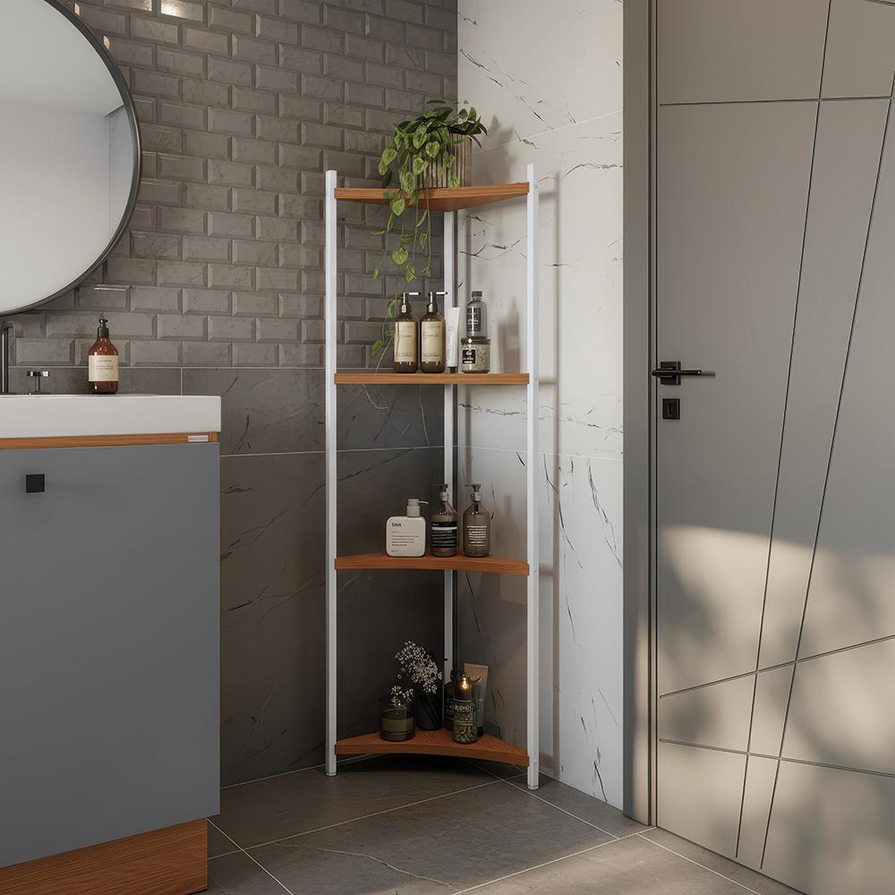Estante de Canto 4 Prateleira Kappesberg Industrial Canela/Branco