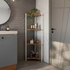 Estante de Canto 4 Prateleira Kappesberg Industrial Canela/Branco