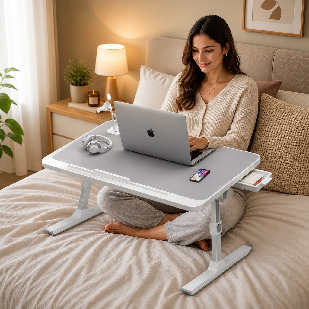 Mesa para Notebook Dobrável Ajustável com Gaveta Apoio Livro Portátil OR-SP260