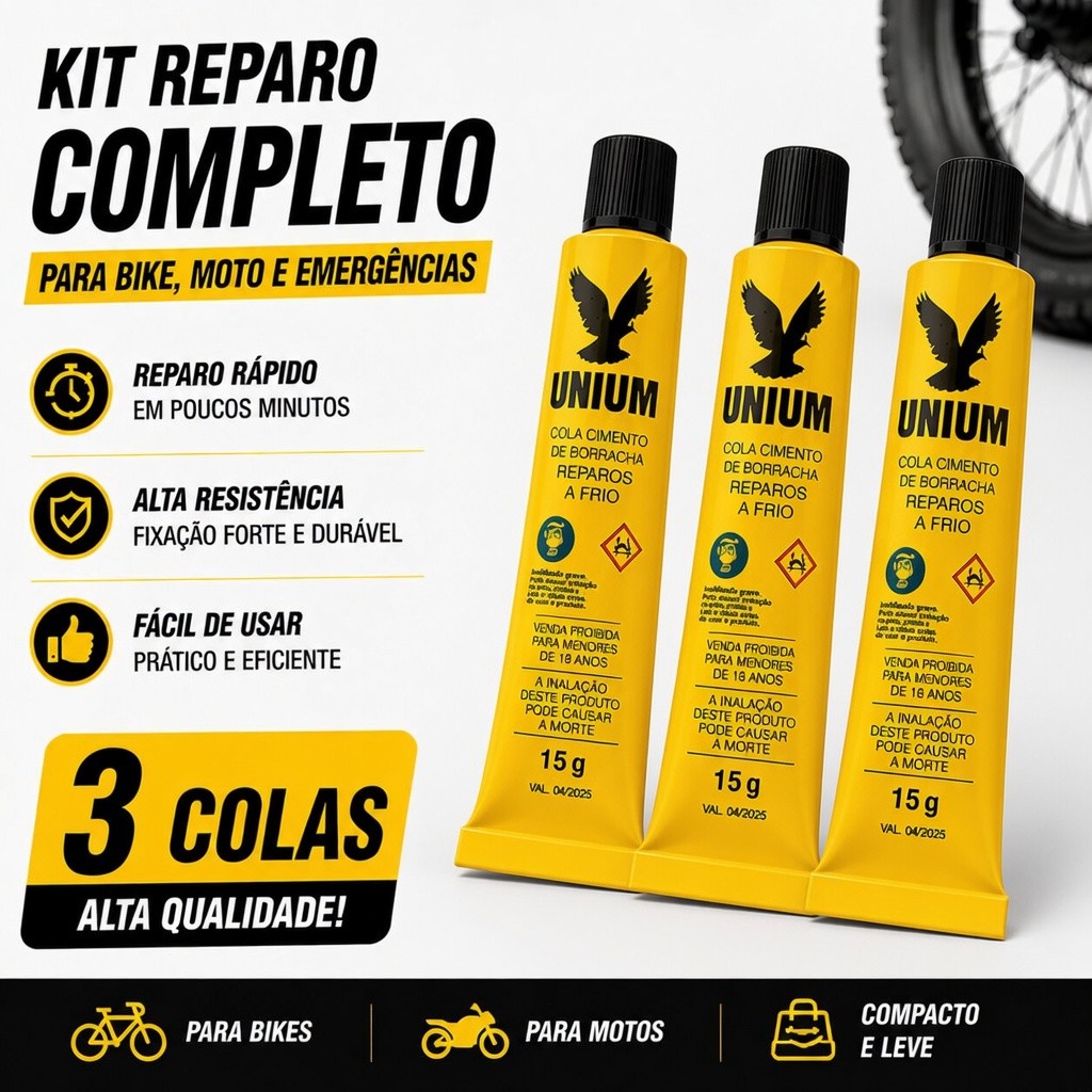 3 Colas Para Remendo A Frio P/ Câmara Ar Bike Moto Unium