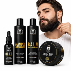 Kit para barba shampoo + condicionador balm óleo nutritivo e pasta cera modeladora - Barba Raiz