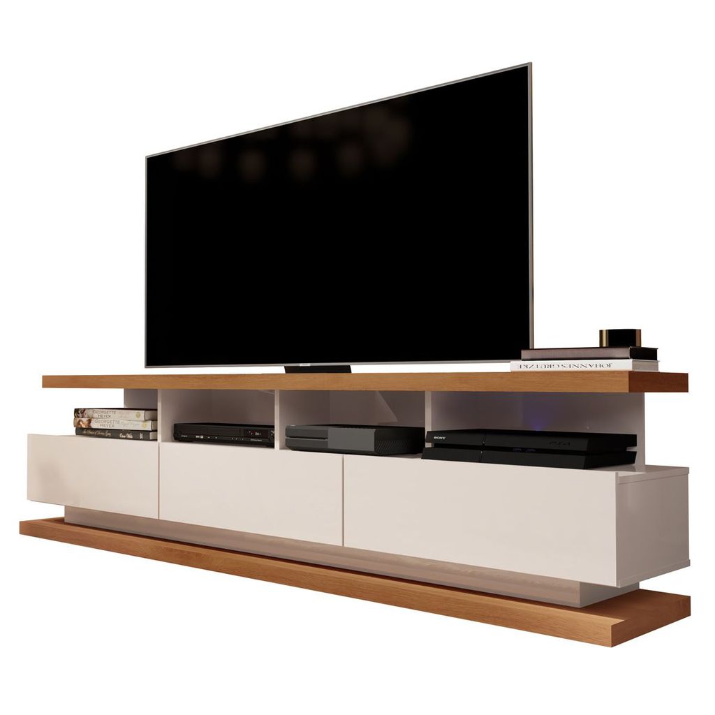 Rack para Sala TV 65 Polegadas Vivare com Rodizio 3 Gavetas Moderno Off White com Freijó - Germai Móveis