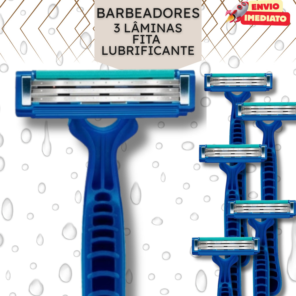 Kit com Aparelhos de Barbear Barbeadores Azul 12cm com Tripla Lâmina e Fita Lubrificante Barbeador - 24,36,48,96 ou 120