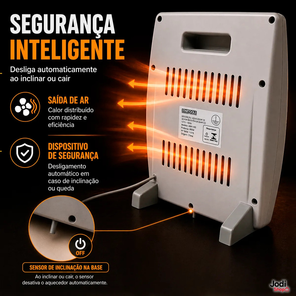 Aquecedor de Ambiente Portátil com Lâmpadas Halógenas e Grade de Proteção