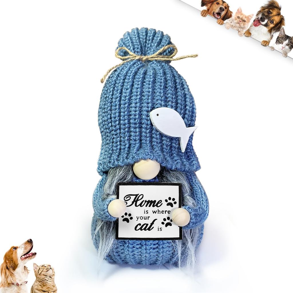 Gnomo Amante de Gatos - Estatueta de Gnomo Escandinavo Feita à Mão - Decoração para Casa para Donos de Gatos - Decoração