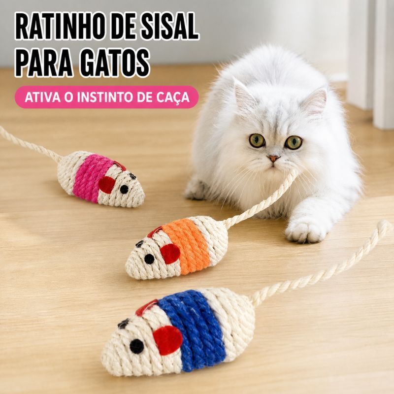 Ratinho de Sisal para Gatos Brinquedo Interativo Anti Estresse Estimula Instinto de Caça