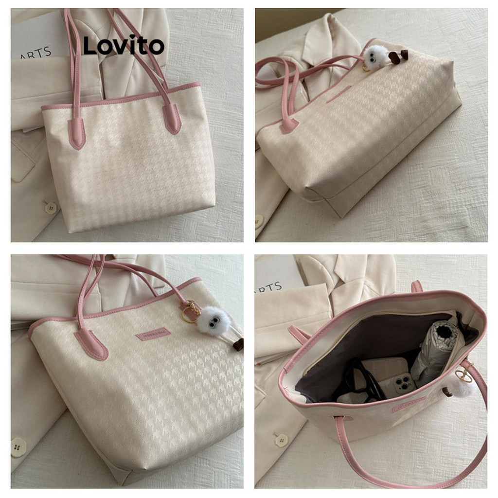 Lovito Bolsa Tote Casual De Ombro Para Viagens Uso Diário Escola/estudantis Moda Coreana Estrutura Lisa Com Detalhes Em Patchwork Para Mulheres LFA43710 · foto 2