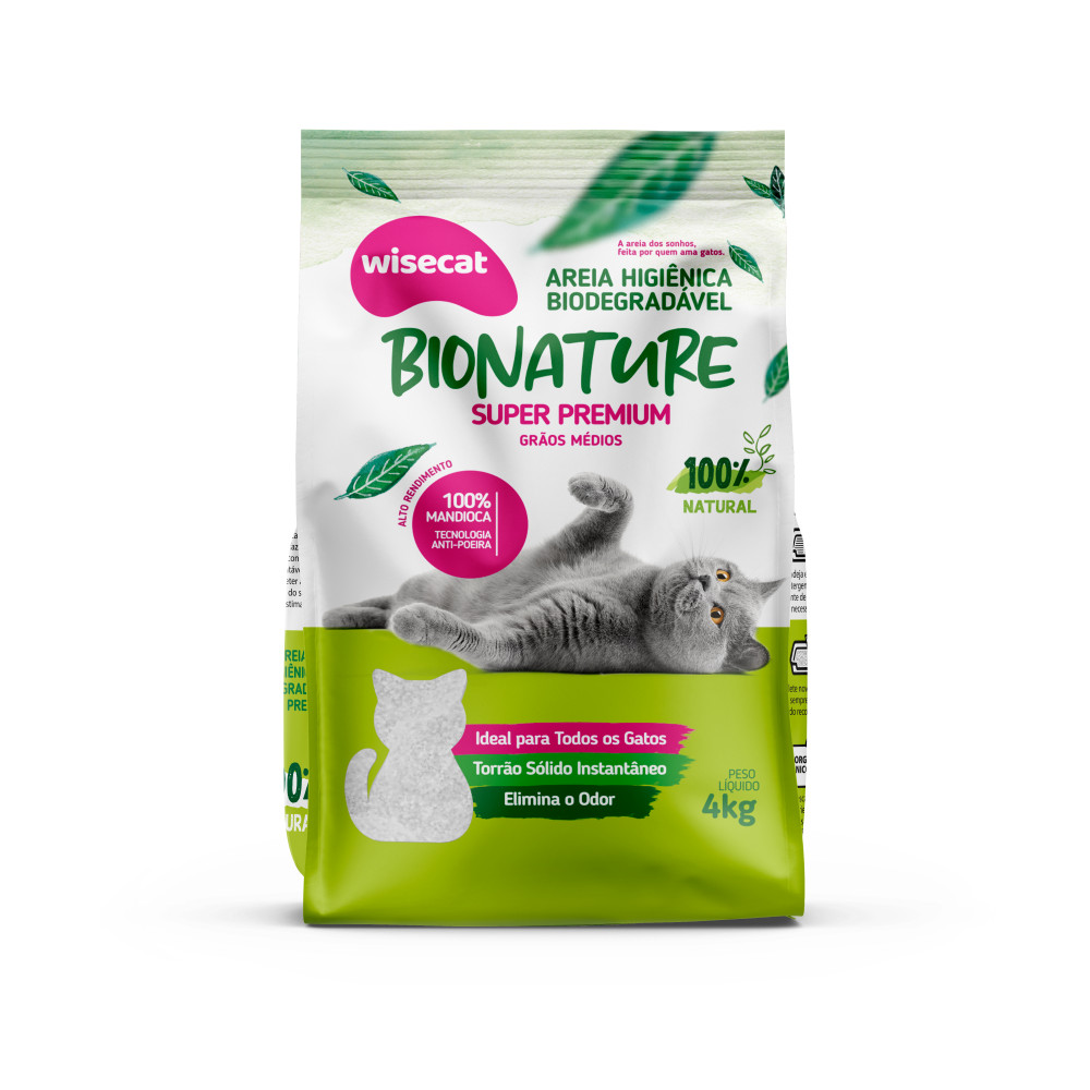 Areia Higiênica Biodegradável Mandioca Bionature Grãos Médios 4Kg