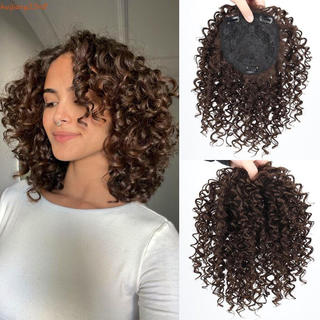 HUIJIANG Franja De Cabelo Sintético , Extensão Natural Curto Afro Kinky Encaracolado Toppers , Falsa