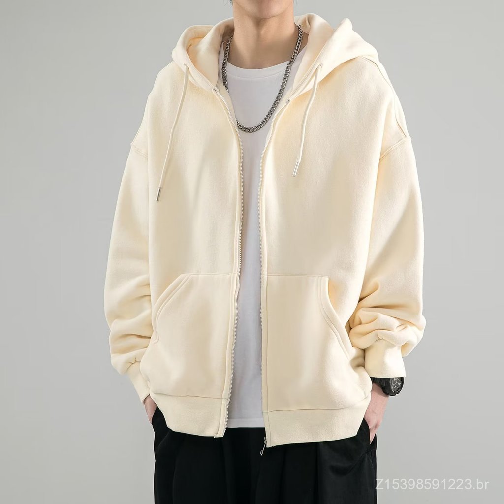 2024 primavera outono solto All-Match tamanho grande cor sólida Cardigan com capuz zíper moletom jaqueta masculina outon