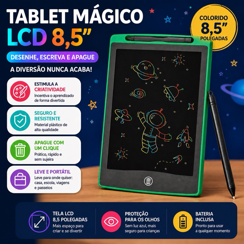 Tablet Mágico LCD / Educativo Infantil Colorido /  Lousa Digital Apaga 1 Clique Reutilizável / Criança Educativo