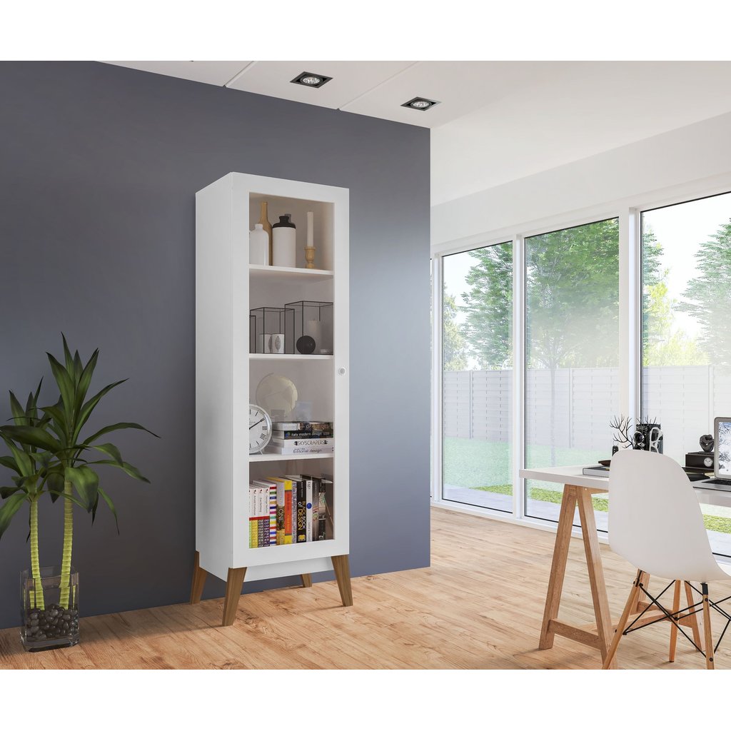 Cristaleira 1 Porta Moderna com Acabamento UV Branco Branco