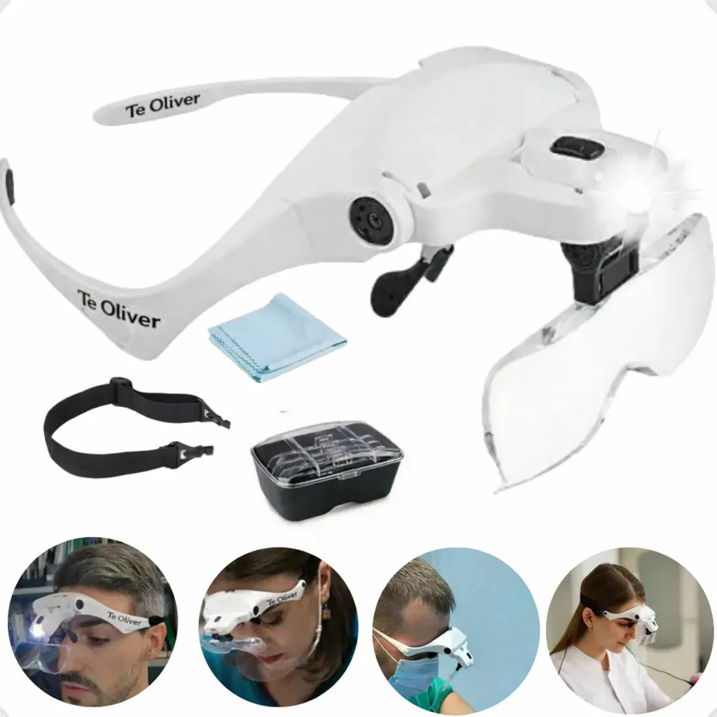 Lupa Aumento Profissional De Cabeça Oculos Com 5 Lentes Luz Led Design Sobrancelha Esteticista  Costureira Relojoeiro