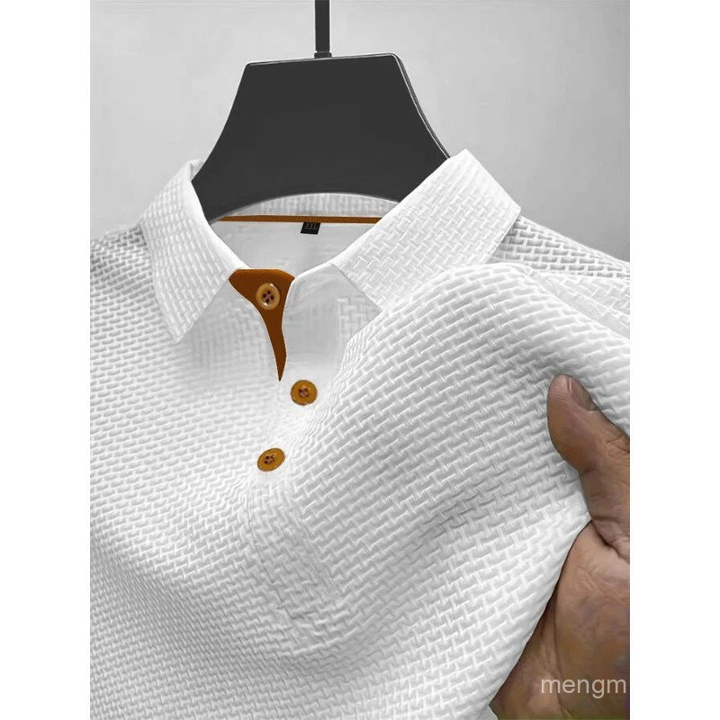 Camisa polo masculina de verão em seda gelada com gola e mangas curtas, camisa masculina. DMZO