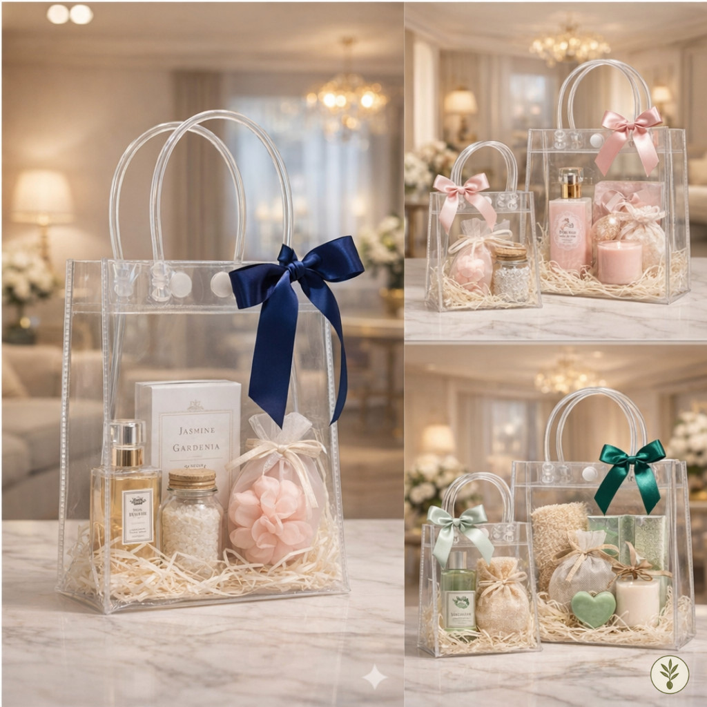 Kit Com 5/10/15 Sacola Transparente PVC com Alça e Botão Tamanho Variação - Ideal para Festas, Brindes e Casamentos.