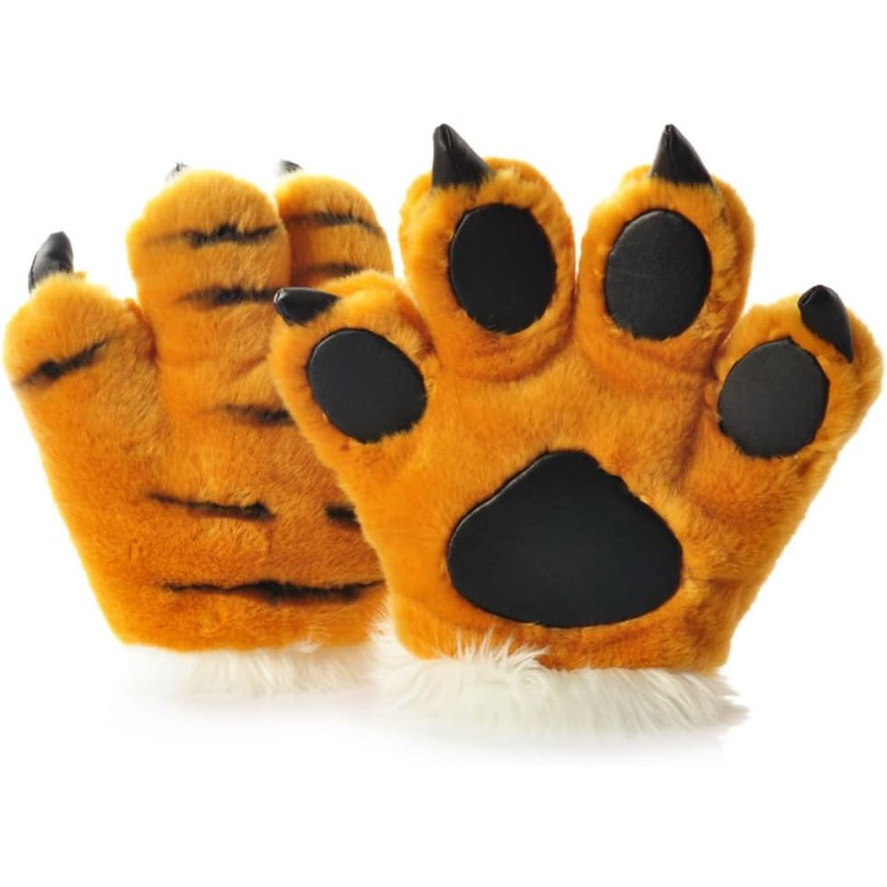 1 Par de Luvas de Pelúcia em Forma de Pata de Tigre Realistas e Fofas