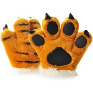 1 Par de Luvas de Pelúcia em Forma de Pata de Tigre Realistas e Fofas