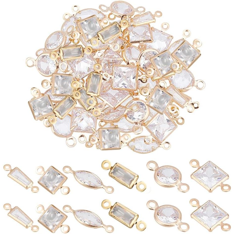 NBEADS 60 Peças 6 Estilos de Pingentes de Zircônia Cúbica, 3x10,5mm, Pingentes de Latão com Micro Pavê, Elos de Zircônia