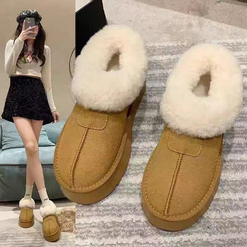 Novo outono inverno sapatos de pelúcia botas de neve feminino 2025 plataforma de tubo curto sapatos de pão de sola gross