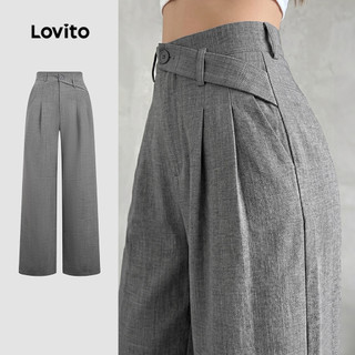 Lovito Calça Casual Botão Pregueada Zíper Primavera/verão Cinza Calça Feminina LK4AD226