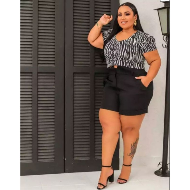 Blusinha CROPPED Plus Size Canelado Feminino G1 (46 AO 52) Evangélico MANGA PRINCESA