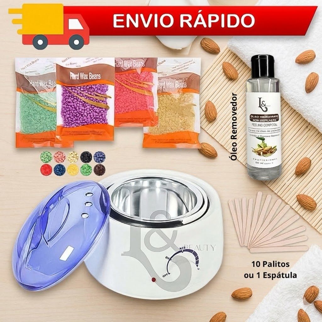 Kit Depilação Termocera + Cera Quente 100g Hard Wax + Palitos + Óleo Removedor L&Beauty 60ml