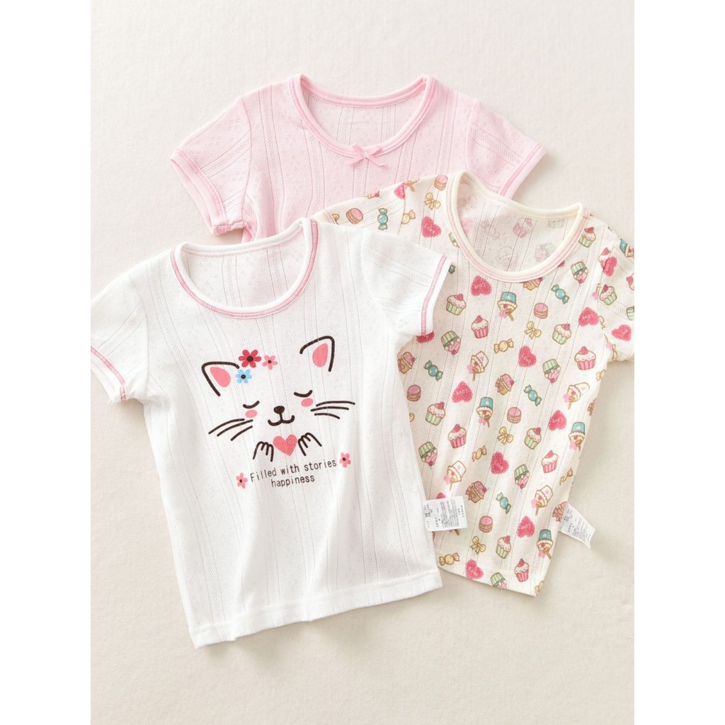 Conjunto de 3 peças exportado japonês crianças camiseta de manga curta bebê menina puro algodão estilo fino verão meia m