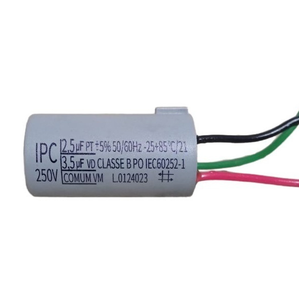 Capacitor para Ventilador 2,5uf + 3,5uf 250v 3 Fios Bivolt 2.5 3.5uf Controle Velocidade e Partida
