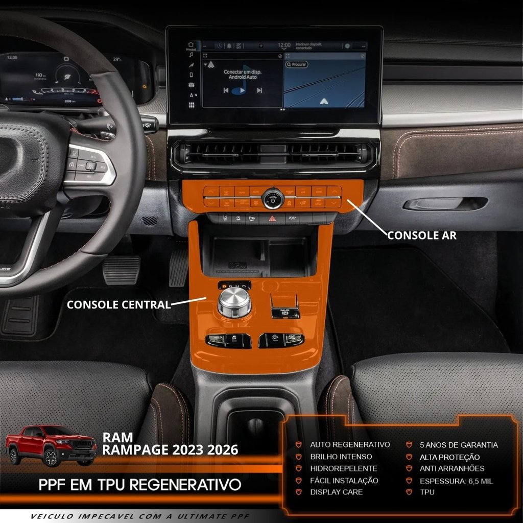 Película PPF Proteção Kit Console Central Console Ar RAM Rampage Laramie 2023 2024 2025 2026 TPU Anti Risco