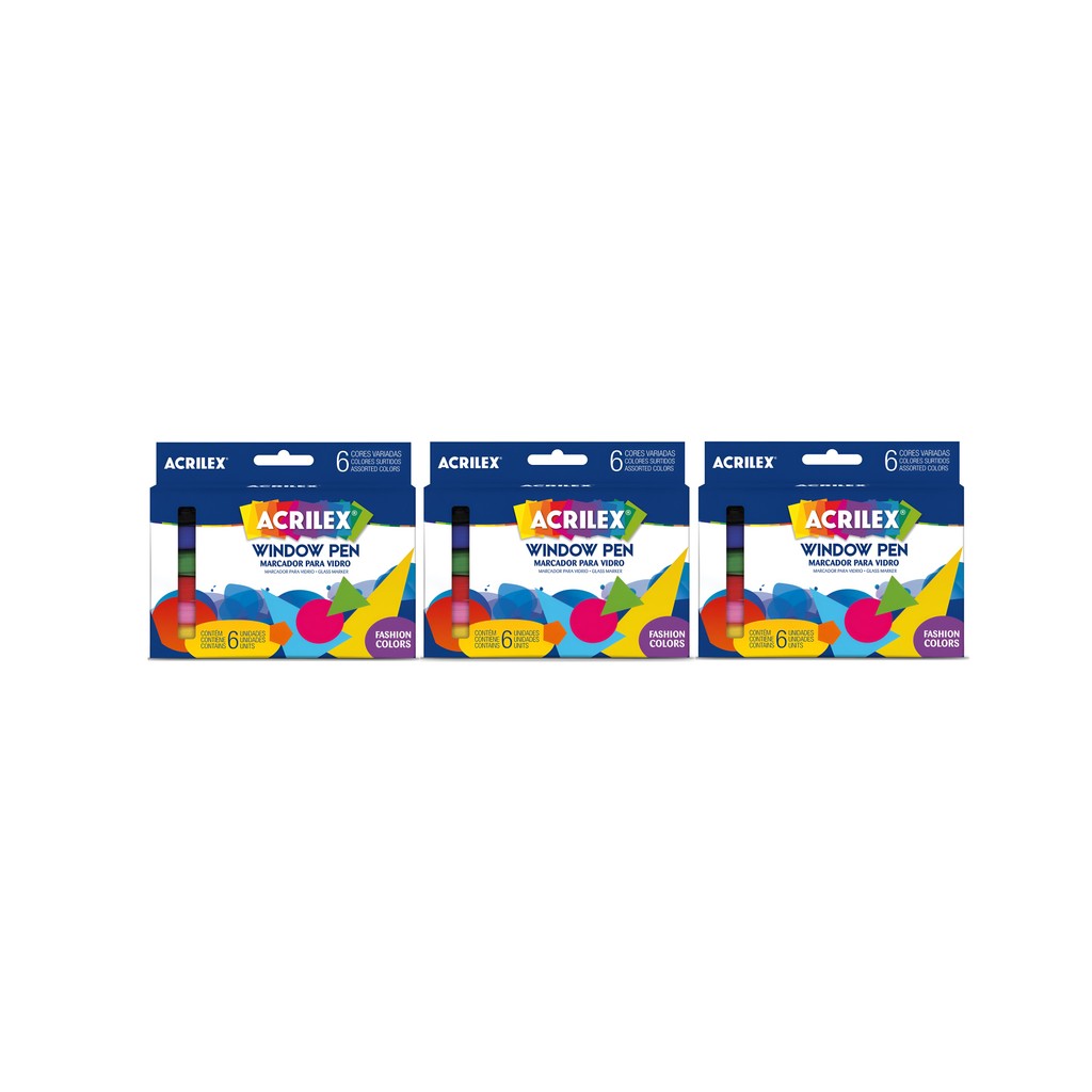 3 Kits de Caneta Para Vidro Window Pen Acrilex - 6 Unidades Canetas Espelho Vidro Superfícies Lisas