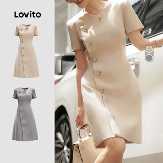 Lovito Vestido elegante com botão assimétrico primavera/verão, vestido cáqui claro para mulheres LK3ED1887 em Oferta na Shopee