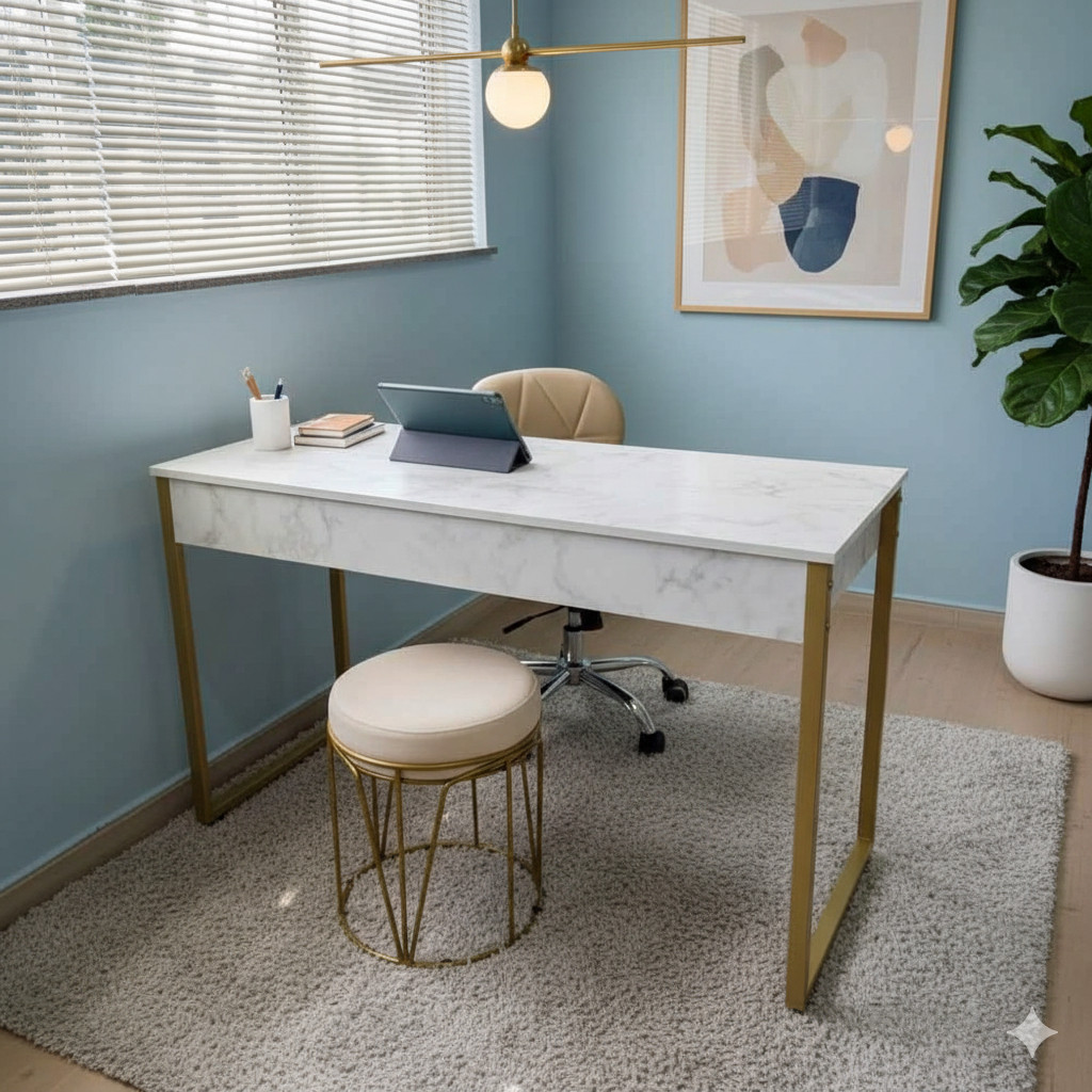 Mesa Escrivaninha Estilo Industrial 100 cm - Metal Dourado Athena Escritório Home Office Escrivaninha quarto