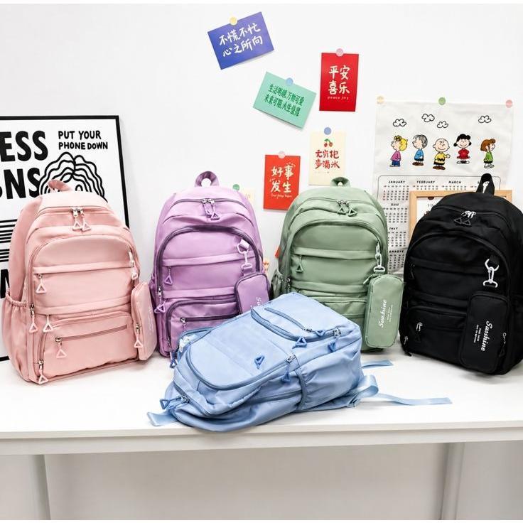 Mochila Escolar Faculdade Com Estojo De Grande Capacidade Para Estudante Feminina Color Candy Cores