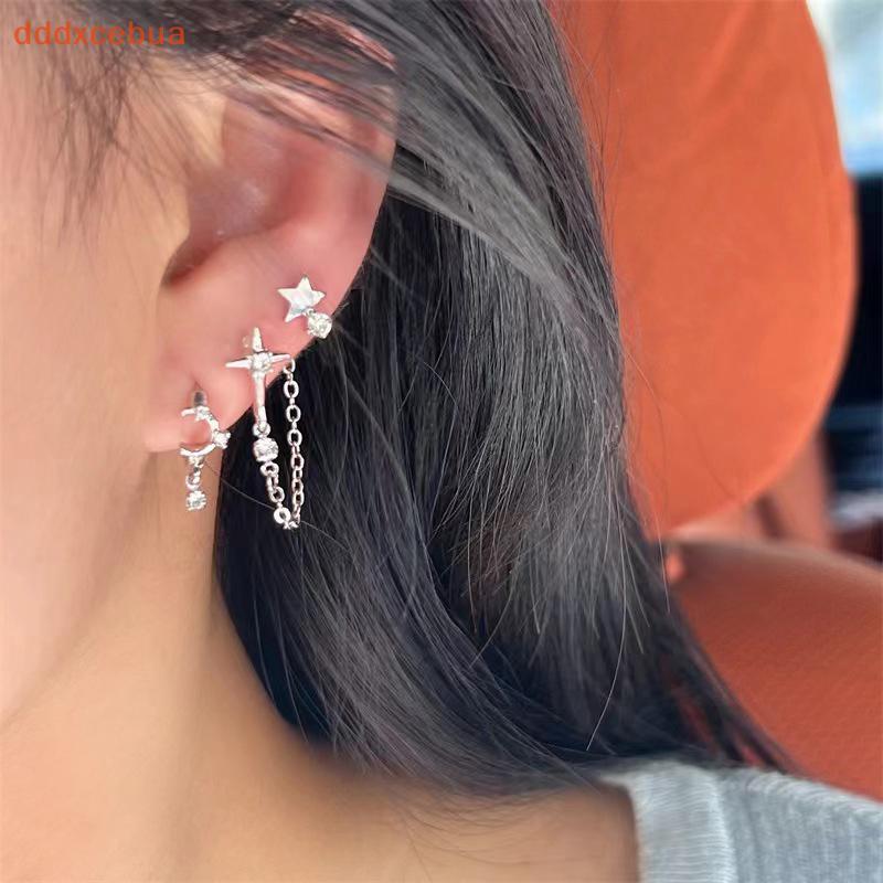 [dddxcebua] 6 Pçs/set Goth Punk Cristal Lua Cruz Estrela Pingente Brincos Para Mulheres Meninas Temperamento Versátil Jó
